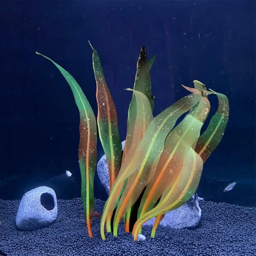 2Pcs Soft Silicone Aquarium Plants Glowing Kelp Fish Tank Plants Decor Artificial Aquarium Plant Decoration Simulation Artificial Water Grass for Fish Tank,Orange,7inch - color: Orange, size: 7inch
