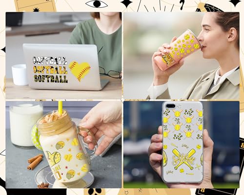 Rngmsi UV DTF Cup Wrap - 8 Sheets Softball UV DTF Cup Wraps for 16 oz Sports UV DTF Wraps Waterproof DIY Personalized Uvdtf Cup Wraps for Glass Cups Wood Crafts - style: Softball