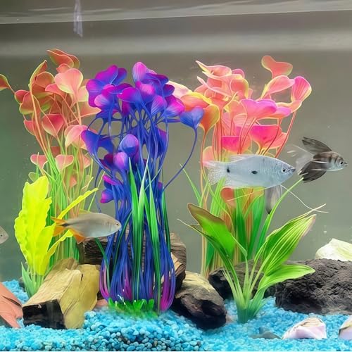 2 Pack Artificial Aquarium Plants, 15.8 Inch Tall, Seaweed, Wine Red, Plastic, Weighted Ceramic Base, for Aquarium, Indoor - color: Wine Red