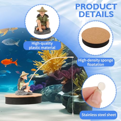 Resin Fisherman Aquarium Decor with Realistic Mini Fishing Rod, Sitting Fishing Figurines Floating Fish Tank Decorations, Fun Fish Feeder Aquarium Ornaments(Style 1) - color: Style 1