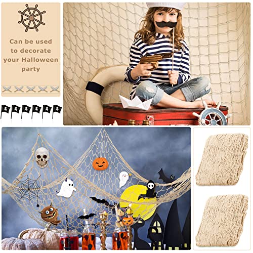Chumia 12 Pcs Fish Net Decorative Hanging Party Supplies 78.7 x 59 Inch Nautical Party Decorations Natural Cotton Fishnet Accessory for Hawaiian Pirate Fishing Theme Supplies (Beige) - color: Beige