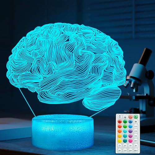 Neurology Gifts, 3D Brain Illusion Lamp, Night Light with16 Colors Changing, Remote Control, Timer, Dimmable, Kids Room Decoration, Xmas Brain Model Gifts - color: Brain