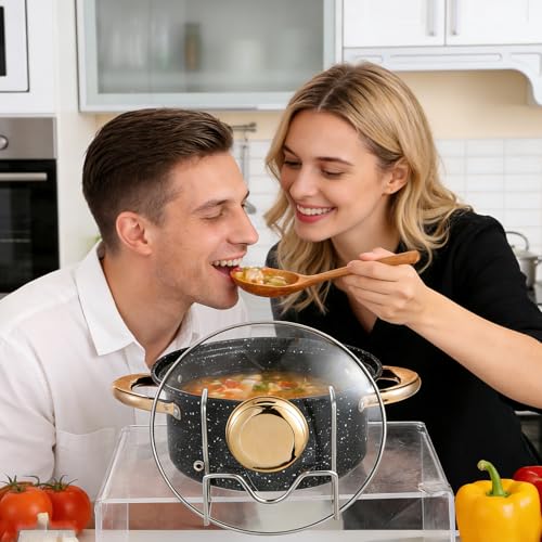 Pot Lid Holder for Cooking, Stainless Steel Pot Attachment, Stable and Non-Slip Lid Holder Design, Hand Free Slow Cooker Lids Holders Fits Most Slow Cookers (2 Pack)