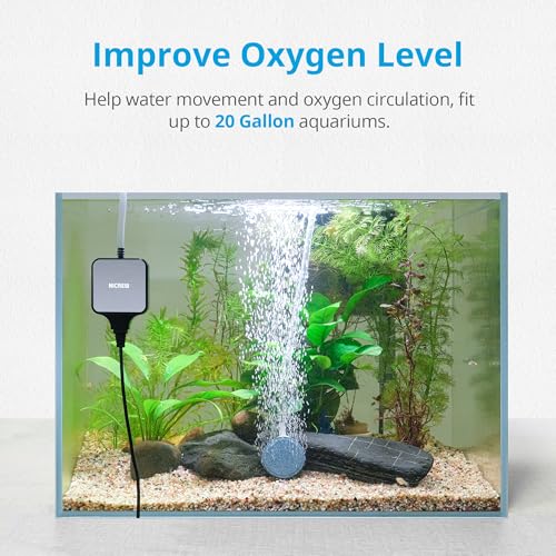 NICREW Nano Silent Aquarium Air Pump Black, Aquarium Aerator with Accessories for UP to 20 Gallon Fish Tank, Super Quiet, 0.6 L/min, 1.5 Watts - color: Black, size: up to 20 gallon