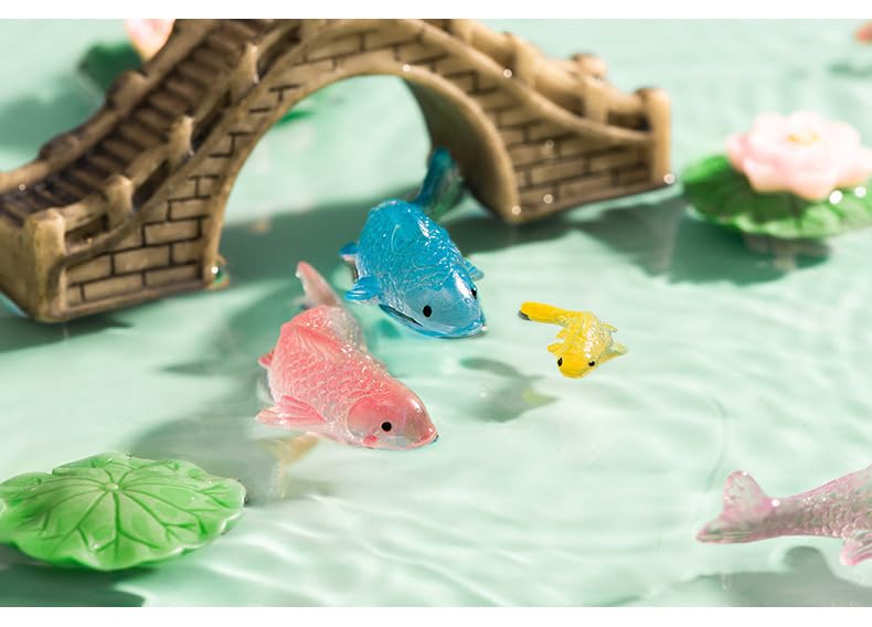 7 Pcs Colorful Koi Resin Figurines for Fish Tank - Miniature Ornaments for Terrarium Bottle, Fairy Garden Scene, Birthday Cakes, DIY Aquascape Kit, Aquarium Moss Layout Desktop Landscape Accessories