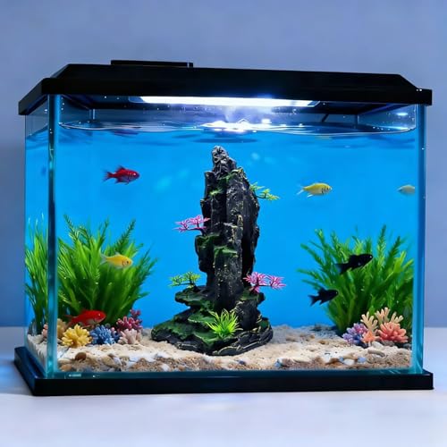 Large Aquarium Decoration - Resin Rockery Landscape Castle Decoration Fighting Fish Hiding Cave Fish Tank Ornaments Accessories - Height 14.3 inches (Purple) - color: Purple