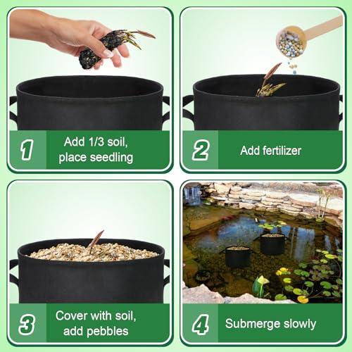 Aulock 8-Pack Lily Grow Bags for Pond - Durable Black Nonwoven Fabric Plant Pot with Handles, Aquatic Pond Planter for Aquatic Plants Water Lily (11.8" x 8"-3.7 Gallons) - size: 11.8" x 8"-3.7 Gal