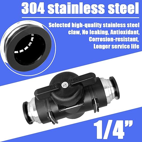 Pneumatic Valve 1/4 inch Push to Connect Fittings Ball Valve Air Flow Control Valve Air Quick Connect Air Line Fittings (5Pcs)