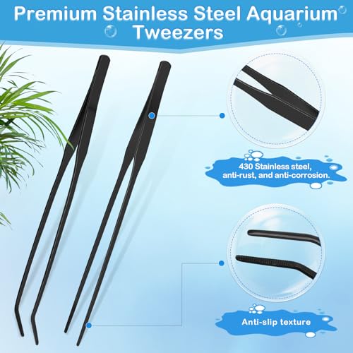5 in 1 Aquarium Coral Feeder Kit, Luxiv 2 Pcs 60ml and 30ml Aquatic Reef Feeding Dropper with 10in Extender Pipe, 2 Pcs Stainless Steel Straight and Curved Aquarium Tweezers for Feeding Tong (Black) - color: Black