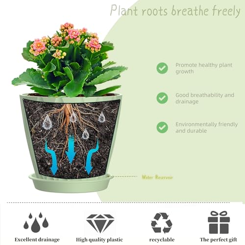 4 Inch Plant Pots, 6 Pack Indoor Flower Pots, Planters with Drainage Holes and Trays for Orchids, Violets, Succulents, Herbs, and Other Plants,Green - color: Green, size: 4inch