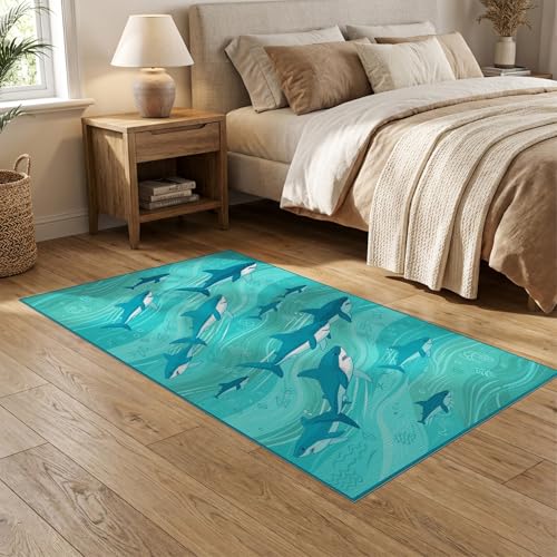 5'x7' Washable Modern Shark Area Rug, Blue Non-Shedding Pet Friendly Carpet for Small Living Room, Playroom, Bedroom, Easy Care Kids Safe Mat | Ref:2068648 - color: Blue/Pattern 12, size: 5' x 7' (Rectangular)