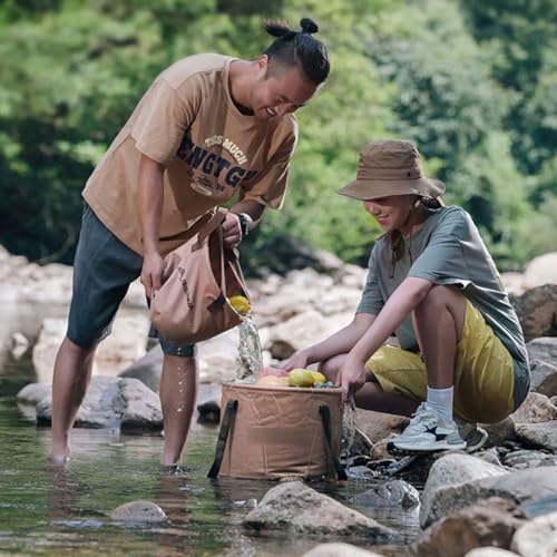 Water Container Foldable Bucket Camping Water Storage Container,Portable Foldable Sink Water Sink for Travel Hiking Fishing Boating Gardening Water Storage Tank for Hiking - color: Bruin