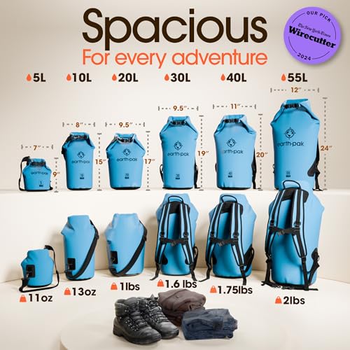 Earth Pak Waterproof Dry Bag - Roll Top Waterproof Backpack Sack Keeps Gear Dry for Kayak with Waterproof Phone Case - color: Light Blue, size: 10L