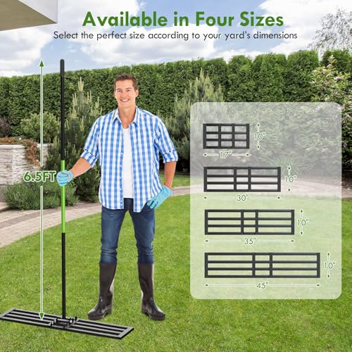 Seeutek Lawn Leveling Rake, 45” x 10” Lawn Leveler with 6.5FT Stainless Steel Handle Rakes for Lawns, 0-180° Adjustable Ground Leveler Tool for Yard, Level Soil Sand Dirt Surfaces - size: 45"*10"