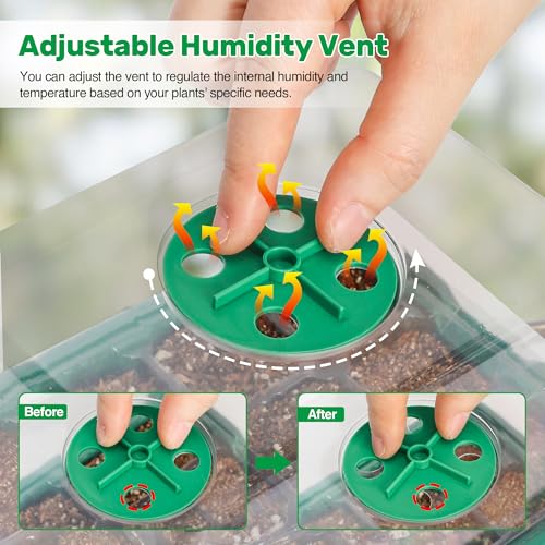 Bonviee 10 Packs Seed Starter Tray with Elevated Lid, 120 Cells Thicken Seed Starting Trays Kit with Adjustable Humidity Vent, Clear Cell Tray and Heightened Lids for Greenhouse & Gardens, Green - color: Green, size: 10 Packs, NO light