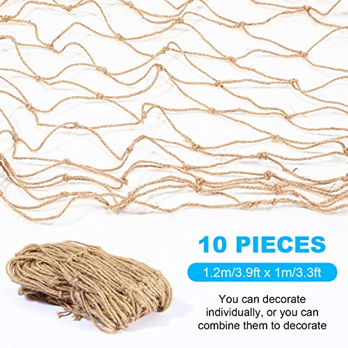 Boao Natural Fish Net Decorations for Pirate Party, Cotton and Linen Fishing Net Prop Pirate Ship Decoration for Hawaiian Fishnet Decor Nautical Themed Birthday Party Supplies(10 Pack)