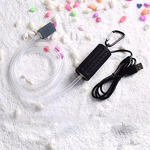 Aquarium Air Pump Mini USB Fish Tank Oxygen Air Pump Portable Ultra Silent Air Aerator Pump Energy Saving Oxygen Bubbler with Air Stone and Single Outlet Silicone Tube 1W - color: Black