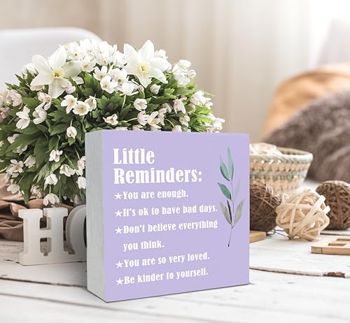 SRADMO Inspirational Little Reminders Wood Box Sign Desk Decor, Inspirational Desk Decor, College Motivational Positive Affirmation Gifts Box Sign For Office Home Dorm Tabletop Decoration(Purple) - color: purple, size: 5″×5″
