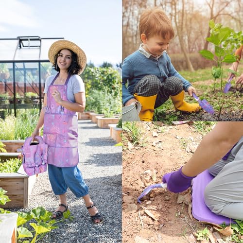 Purple Garden Tool Sets 10-Piece, Aluminum Alloy Steel Hand Tools w/Non-Slip Ergonomic Handle, Floral Print Garden Supplies Organizer Handbag, Cute Gardening Tools Gift for Women Grandmother - style: Purple