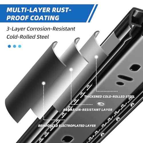 Drawer Slides 1 Pair Full Extension 10 12 14 16 18 20 22 24 inch Side Mount Rails Dresser Cabinet Bracket Replacement Ball Bearing Tracks Guide Metal Runner 100 LB (Basic-1 Pair, 14 Inch) - size: 14 Inch, style: Basic-1 pair