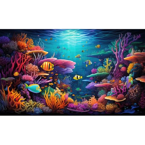 Coral Reef Aquarium Background Underwater Tropical Fish Coral Reef Aquatic Plant Fish Tank Backdrop Underwater Colorful Corals Reefs Terrarium Background Tropical Life Wallpaper Poster Decor 24x12in - color: Purple Blue, size: 24(W)x12(H)in