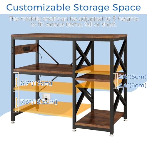 40-50 Gallon Fish Tank Stand with Power Outlet,Adjustable 3-Tier Aquarium Stand,660lbs Heavy Duty Terrarium Stand,Breeder Reptile Tank Stand Suitable for Home Office,36.6”×18.9” ×30.5”,Rustic Brown - color: Rustic Brown, size: 40-50gallon