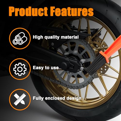 Ziciner Motorcycle Chain Brush, Bike Chain Cleaning Brush with Double-Ended Brushes, Durable Motor and Bicycle Chain Gears Maintenance Cleaning Tool, Motorcycle Accessories (Orange) - color: Orange