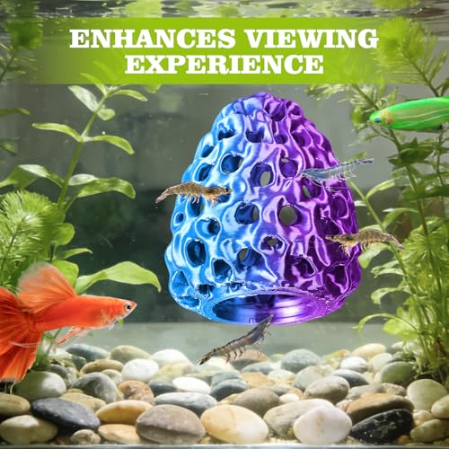 Shrimp Dome Hide, Shrimp Hides for Aquarium, Betta Fish Hideout with Suction Cup, Betta Habitat Tank Ornament Accessories, Aquarium Decor for Small Fish Guppy Hiding Resting (Blue Red) - color: Blue Red Gradient