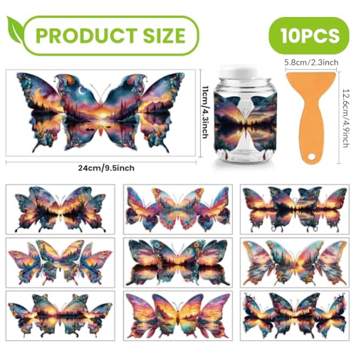 arricraft 10 Sheets Butterfly Scenery UV DTF Cup Wrap for 16OZ Glass, Sunset Scenery Butterflies River Rub on Decals PVC Transfer Stickers for DIY Cups Wood Funiture 24x11cm/9.4x4.3inch - style: Butterfly Scenery Theme