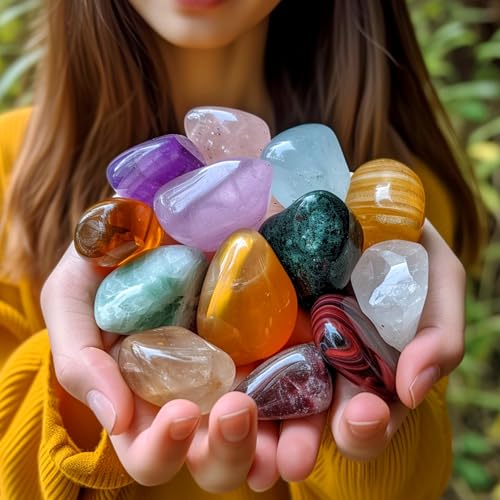 Polished Stone Set Mixed Crystals, Christmas Gift for Kids, 1.2" - 2.5 lbs, 25 Types of Extra Large Size Tumbled Gemstones and Crystals Bulk for Healing, Reiki, Meditation, Witchcraft - color: Mixed Crystals - 25 Types, size: 1.2"