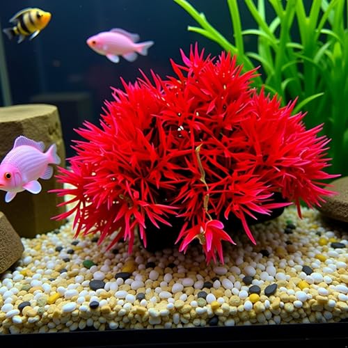 Red Artificial Flowers, Fake Flowers, Artificial Pine with Base Grass Fish Tank Ornament Aquatic Plant Landscape Decor, Aquarium Décor Plastic Plants