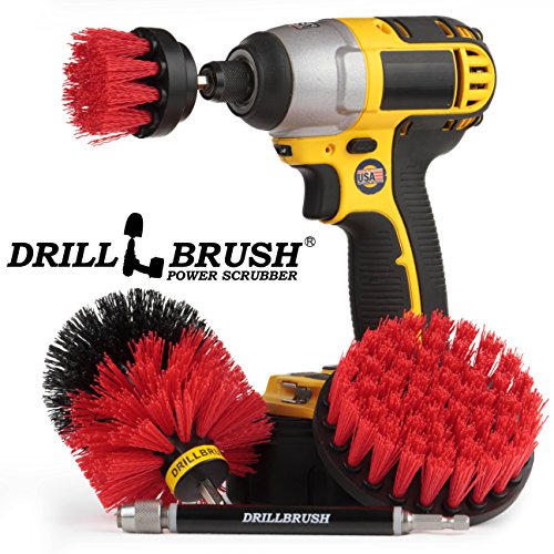 Stiff Bristle Power Scrubber Kit with Extension - Pressure Washer Surface Cleaner Alternative - Ideal for Cleaning Outdoor Garden, Fire Pit, Patio, Graveyard Tombstone, Bird Bath, Siding, and Deck - color: Red
