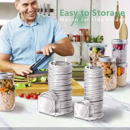 Mason Jar Lid Storage Organizer, Space-Saving Holder for Mason/Canning Lids, Easy Access Rack for 12 Wide & 12 Regular Mouth Lids and Rings Inside Cabinet, Countertop (Acrylic)