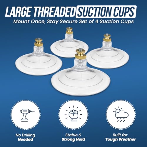 UBL Large Threaded Replacement Suction Cups - Windshield Suction Cup Mount for Emergency Dash & Stick Lights - Heavy-Duty, UV Resistant and Waterproof - Set of 4, Transparent