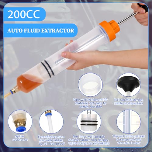 Gisafai 200cc Fluid Extractor Automotive Pump Manual Oil Extractor Pump Syringe for Gasoline Hand Cleaner for Power Steering, Hydraulic Fluid(Orange) - color: Orange, size: 200cc