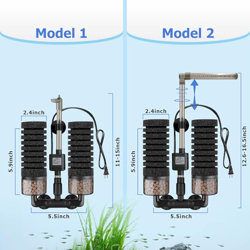 Upgrade Aquarium Electric Power Sponge Filter with Submersible Pump ，Ultra-Quiet Motor with Bio Ceramic Media Balls and 2 Spare Sponge (L for 20-55 Gal) - size: 20 to 55 Gallons