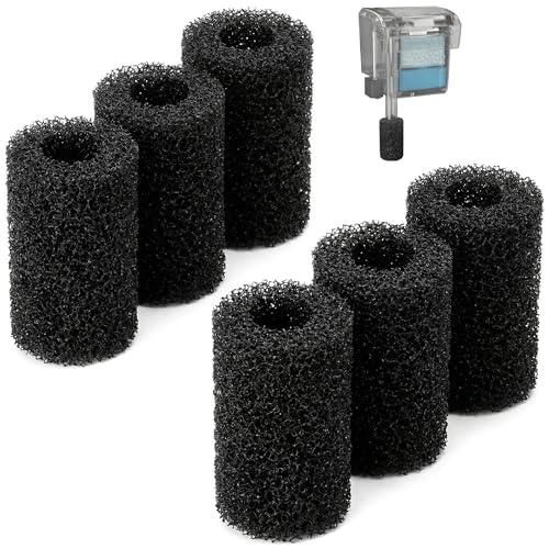 6 Pack Pre-Filter Sponge for Aquarium Fish Tank, 3.14" x 1.37" Black Intake Foam Cover Replacement, High Density Bio Sponge Roll for Freshwater Saltwater Filters, Includes Clear Storage Box