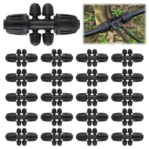 20PCS Locked Barbed Tee Connectors, Kalolary 1/2” to 1/4” Drip Irrigation Fittings Kit 12/16mm to 4/7mm Tube Lock Female Connector 6-Way Barbed Lock Irrigation Parts for Watering System (Black) - color: Black 1/2" to 1/4" 6-Way