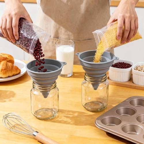 Silicone Collapsible Funnel for Kitchen Use,2Pack - Small and Large, Food Grade Foldable Funnel Set for Powder, Liquid Transfer, Oil Change, Cooking, Water, Juice, Drink & Filling Bottles, Black - color: Black, 2Pack