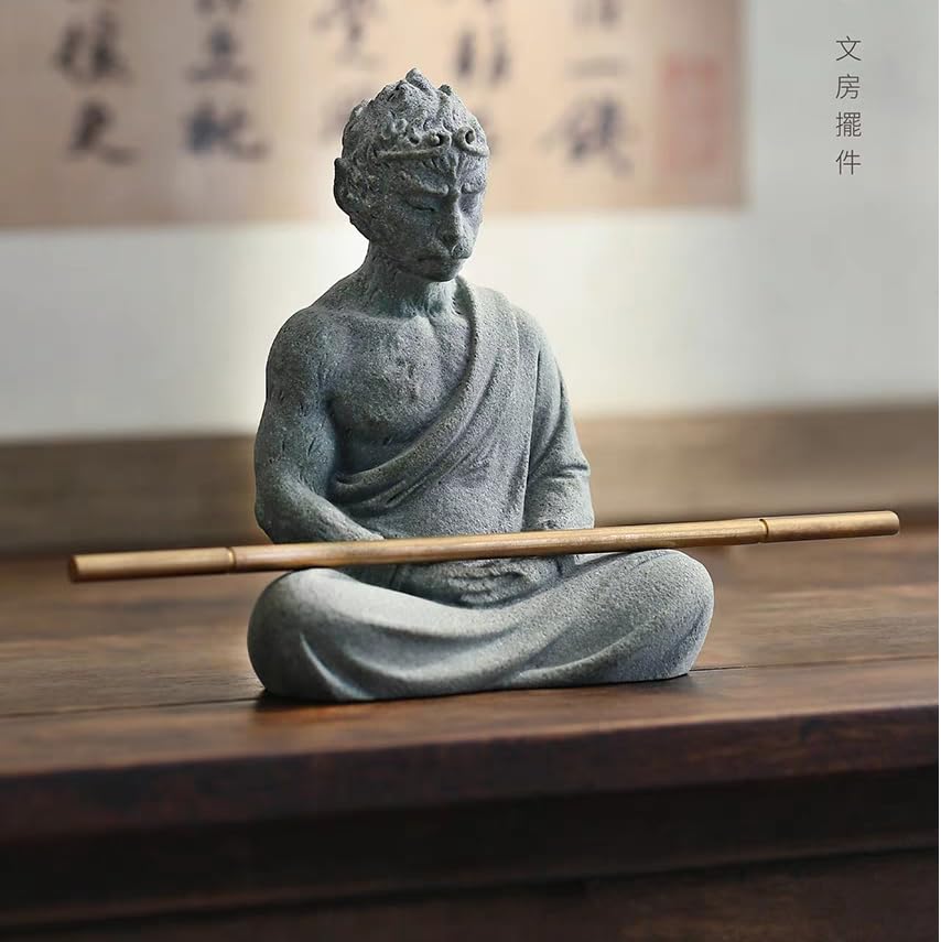 Monkey King Statue, Sun Wukong Sculpture, Paper Weight, Chinese Calligraphy Stone Paperweight, Figurines Fighting Buddha, Aquarium Safe Landscape Decor, Stone Tea Pet, Chinese new Year Gift