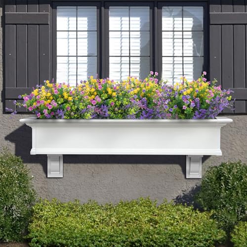 Hananona 12 Pcs Artificial Flowers Outdoor, Faux Artificial Plants UV Resistant Plastic Flower Bulk for Hanging Planter Porch Window Home Wedding Fall Summer Decor (12, Fuchsia, Purple, Yellow, Green) - color: Fuchsia, Purple, Yellow, Green