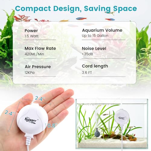 hygger Quiet Aquarium Air Pump 1.5 Watt Energy Saving Mini Oxygen Pump for 1-15 Gallon Fish Tank with Accessories White - color: White