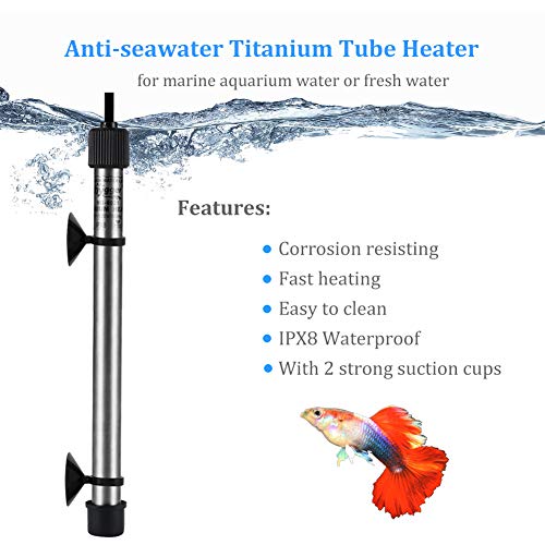 hygger 100W Titanium Aquarium Heater for Salt Water and Fresh Water, Digital Submersible Heater with External IC Thermostat Controller and Thermometer, for Fish Tank 10-25 Gallon - size: 100W (10-25 gallon)