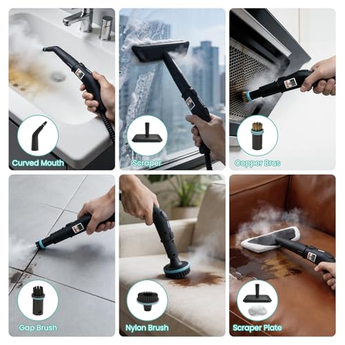 Portable Handheld Steam Cleaner, 4Bar High Pressure Steamer, 15s Fast Heat Up, 3Level Adjustable Handle, 1800ml Large Tank, 20 Accessories for Home, Car Detailing, Grout, Tile, Carpet Cleaning