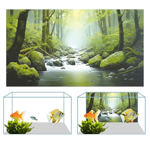 30X18IN Tropical Forest Terrarium Background, Natural Green Forest Tree Reptile Habitat Background, Misty Rainforest Aquarium Background, with 8 EVA Double-Sided Tape - color: Forest, size: 30X18in/75X45cm