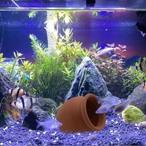 Saim Aquarium Ceramic Cave for Fish Tank - Natural Clay Pot Hideout Decor for Betta, Shrimp, Cichlid, Small Fish Breeding & Hiding, Cute Hideout Cave Ornament Aquatic Habitat - Small - size: Small
