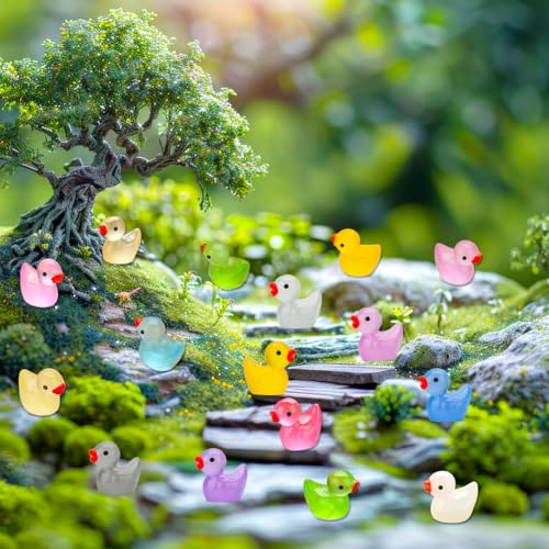 GWAHSA 240pcs Luminous Mini Resin Ducks, Tiny Animals Bulk Glow in The Dark Small Plastic Miniature Ducks Figures for Dollhouse Decor Micro Garden Home Landscape Aquarium Craft Gifts Party Favors Toys - style: Luminous Ducks
