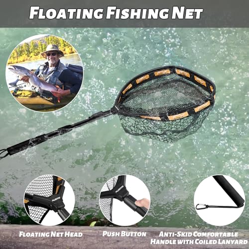 PLUSINNO Fishing Net Fish Floating Landing Net, Kayak Nets with Fixed Foldable Telescopic Pole Handle, Bass Trout Fishing Nets with Nylon Mesh for Pond Lake River, Fishing Gear Gifts for Men Anglers - color: 11.8"/30cm Hoop Size 0.8M Orange(Not Extendable