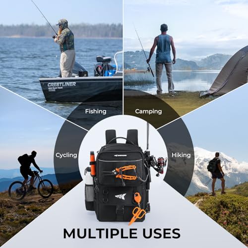KastKing BaitSpace Fishing Tackle Backpack with Removable Bait Binder,2 Rod Holders Storage Fishing Gear and Equipment - color: E: Black（Without tackle box）