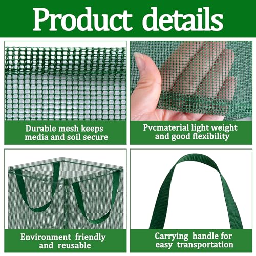 4 Pcs Pond Planting Bag with Handle, Reusable 7 Inch Square Aquatic Mesh Plant Pot for Ponds, Breathable Green Water Garden Pond Plant Basket for Lotus Bog Terrestrial Plants - color: Green With Handle, size: Square